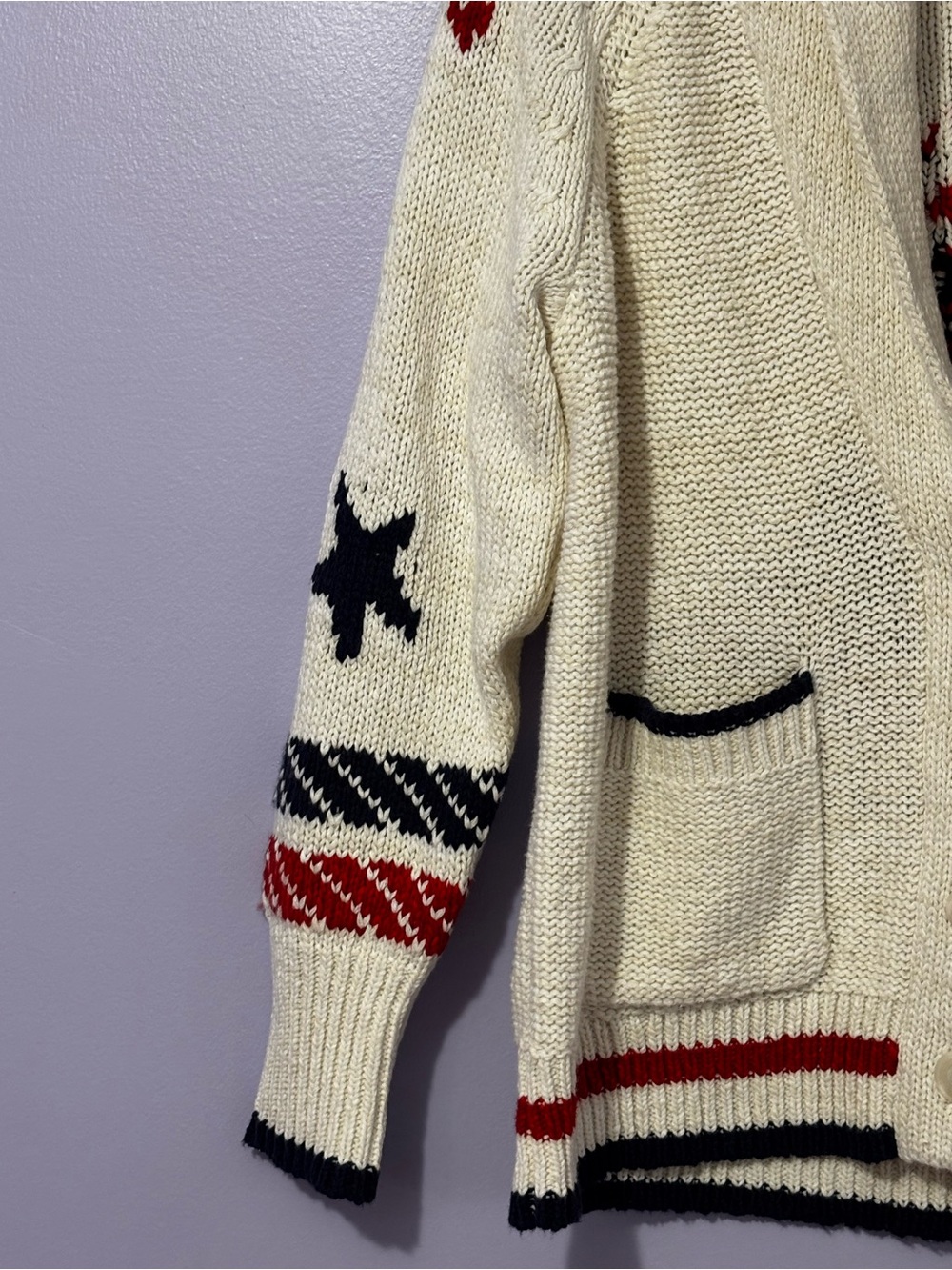 NWT Anthropologie Cream Nautical Sailboat Red & Blue Stars Cozy Cardigan SZ XS - Picture 10 of 16